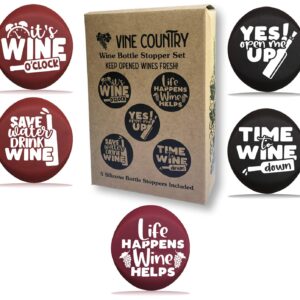 Wine Stoppers - 5 Reusable Funny Bottle Stopper Cap Set With Gift Box - Wine Gift Accessory for Friends