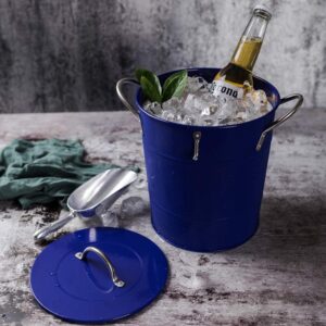 T586 Blue 4L Metal Double Walled Ice Bucket with Lid and Scoop