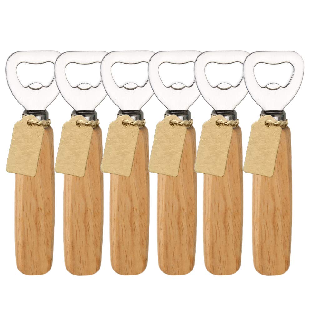 Bartender Bottle Openers, Beer Bottle Openers, Cider, Soft Drinks -Wood Handle Handheld (set of 6)