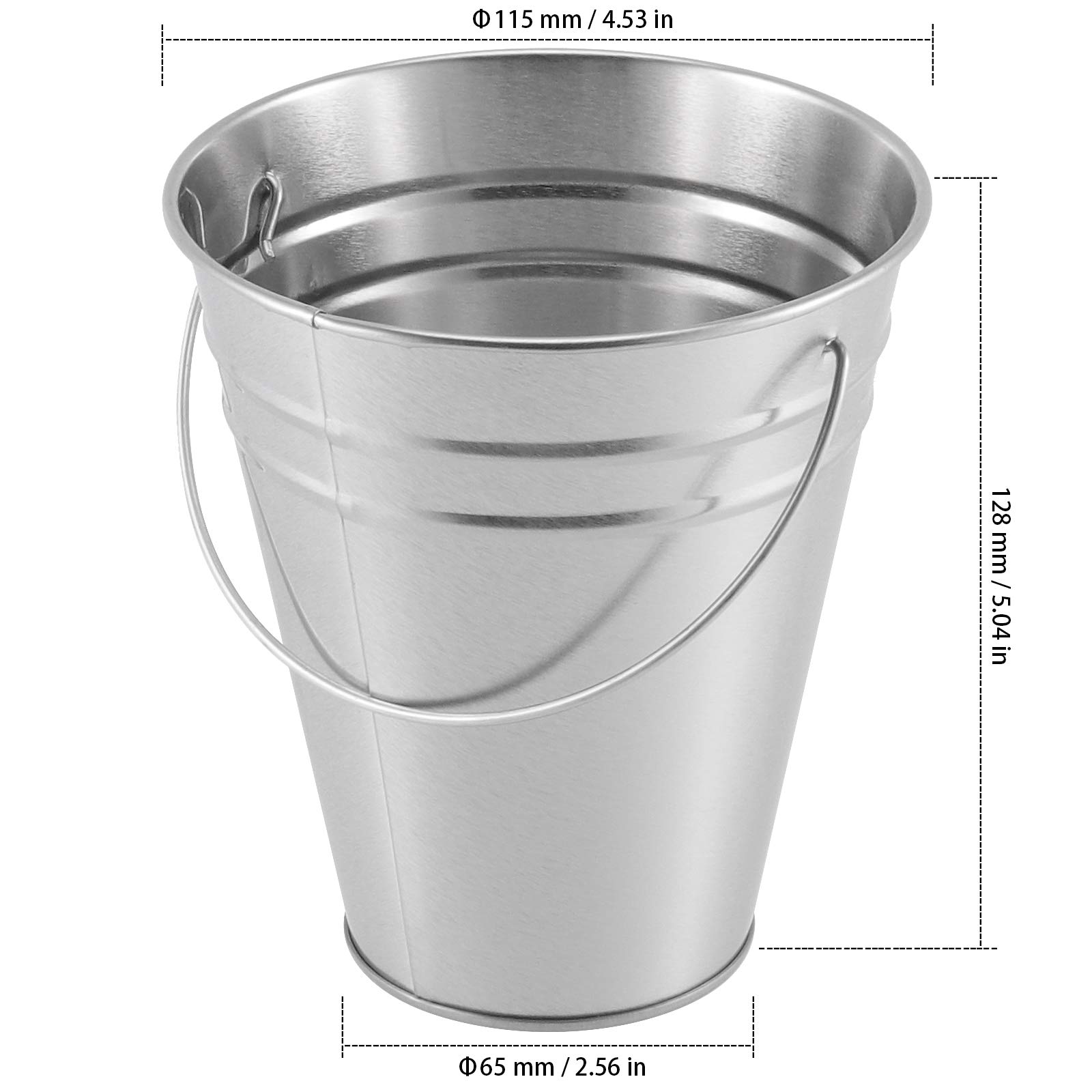 ZEONHAK 20 Pack 4.5 x 5 Inches Galvanized Metal Buckets with Handle, Multifunctional Metal Pails, Small Metal Bucket for Party, Plants, Wedding and Home Decorations, Vase, Candy, Silver