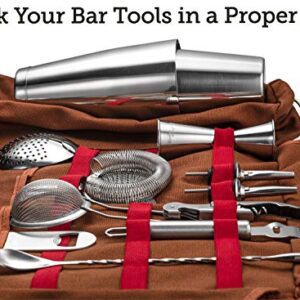 Travel Bartender Kit Bag | Professional 17-Piece Silver Bar Tool Set with Portable Bar Bag and Shoulder Strap for Easy Carry and Storage | Best Travel Bar Set for Home Cocktail Making, Work, Parties