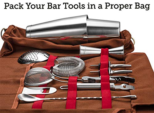 Travel Bartender Kit Bag | Professional 17-Piece Silver Bar Tool Set with Portable Bar Bag and Shoulder Strap for Easy Carry and Storage | Best Travel Bar Set for Home Cocktail Making, Work, Parties