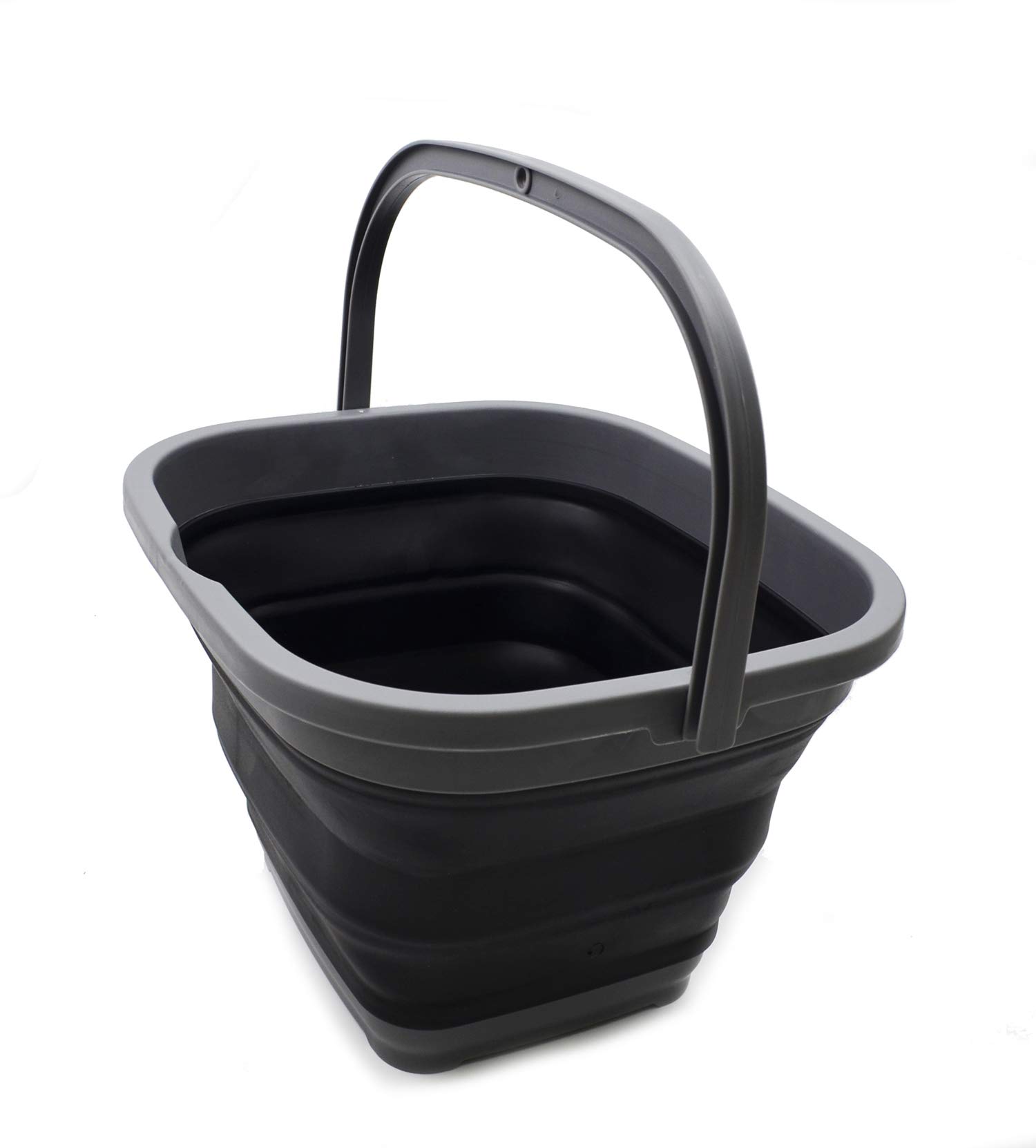 SAMMART 11L (2.9 Gallon) Collapsible Rectangular Handy Basket/Bucket (1, Grey/Black)