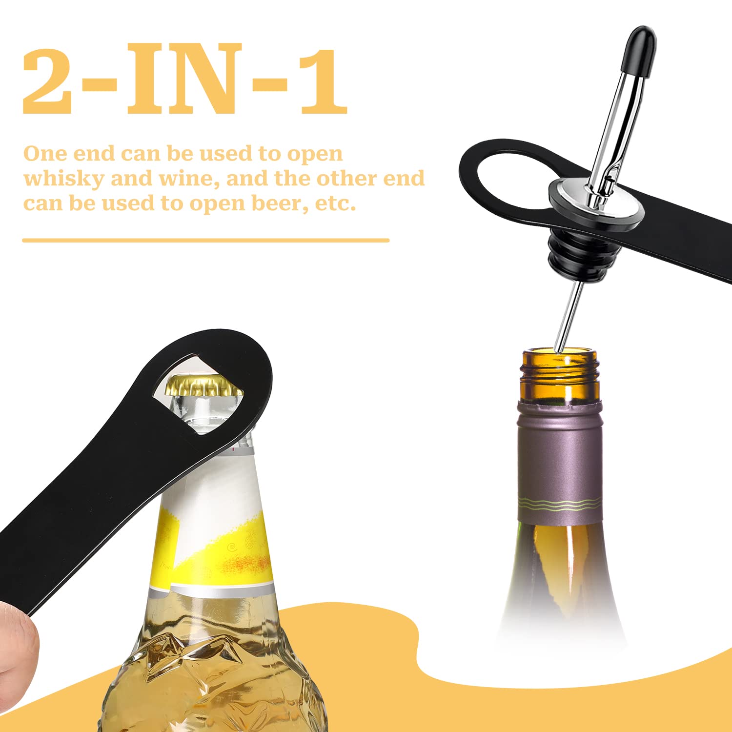 2 Pieces Bottle Opener and Pour Spout Remover Flat Bar Key for Bartenders Stainless Steel Speed Opener Multifunction Dog Bone Wine Bottle Opener for Home Kitchen Party and Bar