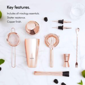 VonShef Parisian Cocktail Shaker Barware Set in Gift Box with Recipe Guide, Cocktail Strainers, Twisted Bar Spoon, Jigger, Muddler and Pourers, 9 Piece Set, 17oz (Rose Gold)