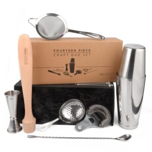 a bar above 14-piece professional bartender gift set - premium barware accessories for home bar - bartending gift kit includes shaker, jigger, strainers & more - valentines day gifts for him & her