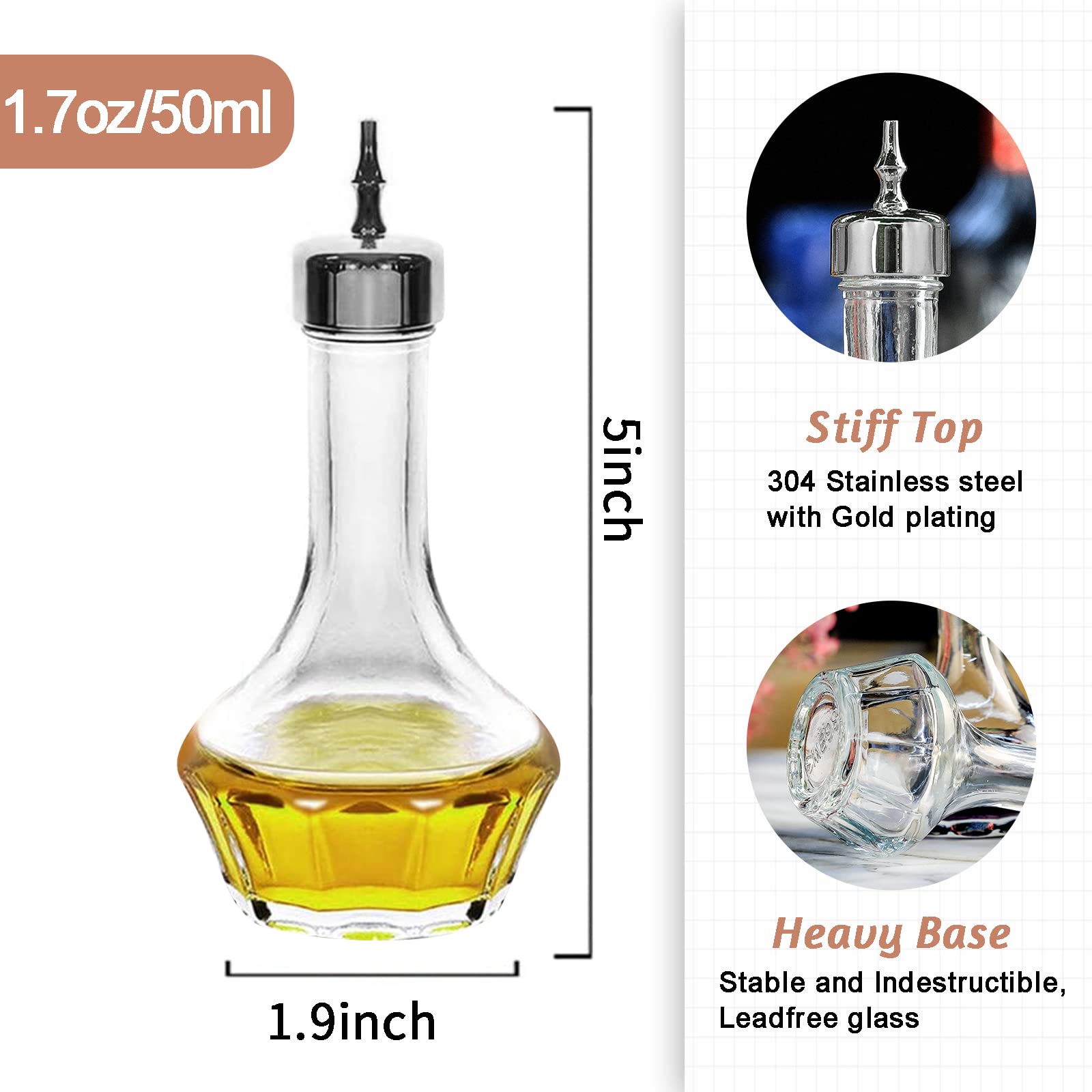 LINALL Bitters Bottle Set of 3 - 1.7oz/50ml Dasher Bottles with Stainless Steel Gold Rose Gold and Matte Black Dasher Top Professional Bar Tool for Making Craft Home Bar and Restaurant