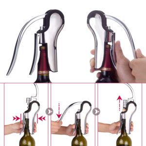 KAYCROWN Stainless Steel Wine Bottle Opener, Vertical Lever Corkscrew with Built-in Foil Cutter Design, Manual Handheld Corkscrew with Ergonomic Lever Pump