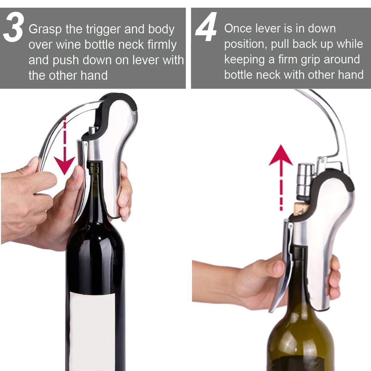 KAYCROWN Stainless Steel Wine Bottle Opener, Vertical Lever Corkscrew with Built-in Foil Cutter Design, Manual Handheld Corkscrew with Ergonomic Lever Pump