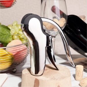 KAYCROWN Stainless Steel Wine Bottle Opener, Vertical Lever Corkscrew with Built-in Foil Cutter Design, Manual Handheld Corkscrew with Ergonomic Lever Pump