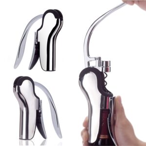 KAYCROWN Stainless Steel Wine Bottle Opener, Vertical Lever Corkscrew with Built-in Foil Cutter Design, Manual Handheld Corkscrew with Ergonomic Lever Pump