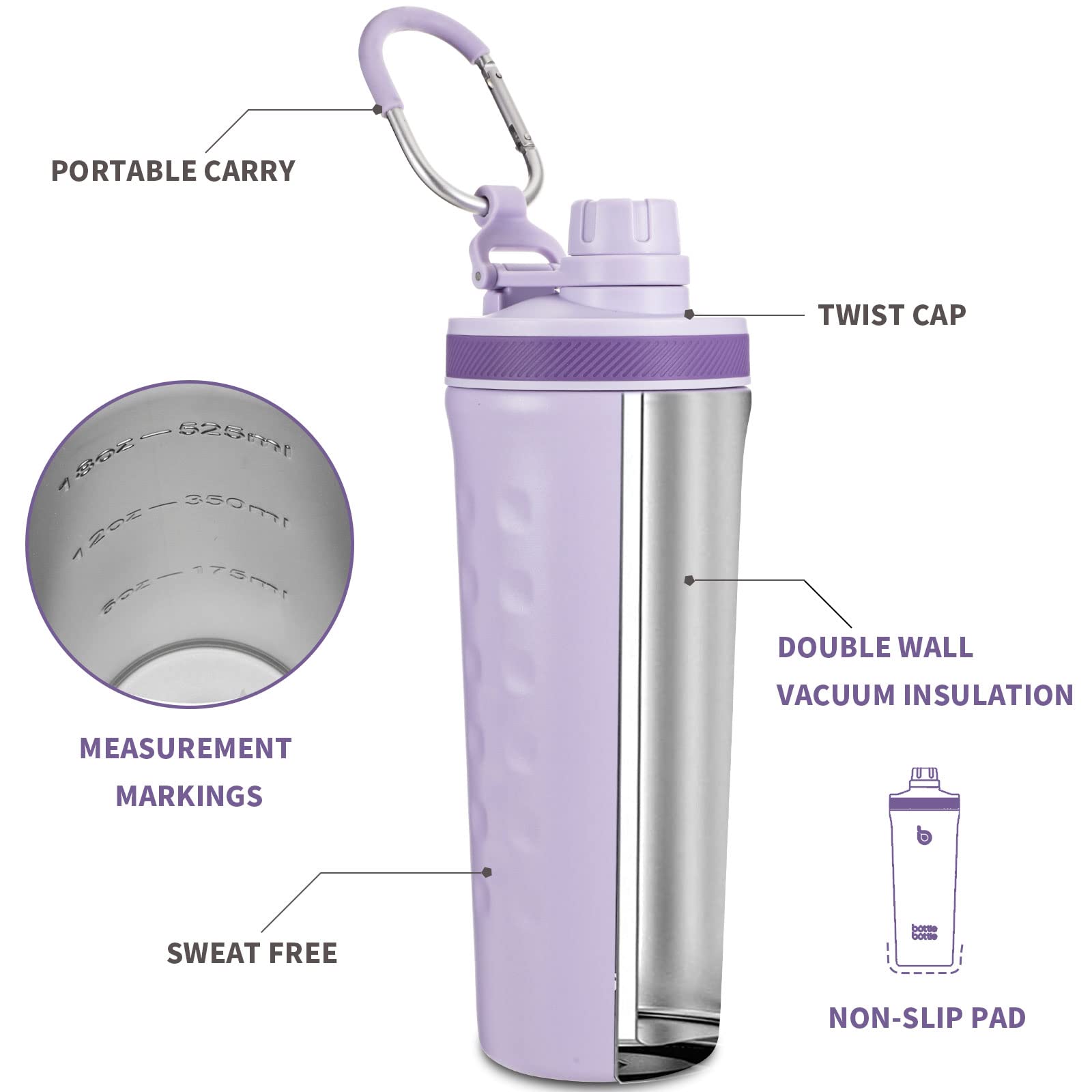 BOTTLE BOTTLE 26oz Insulated Shaker Bottle Insulated Stainless Steel Water Bottle with Wire Whisk, Reusable Stainless Steel Water Bottle, Gym Water Bottle（purple）