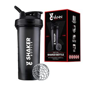 vann creations shaker bottle 32 ounce - blender shakers for protein mixes - perfect protein shaker cup for cocktails smoothies gym water bottle for protein shake cup, black