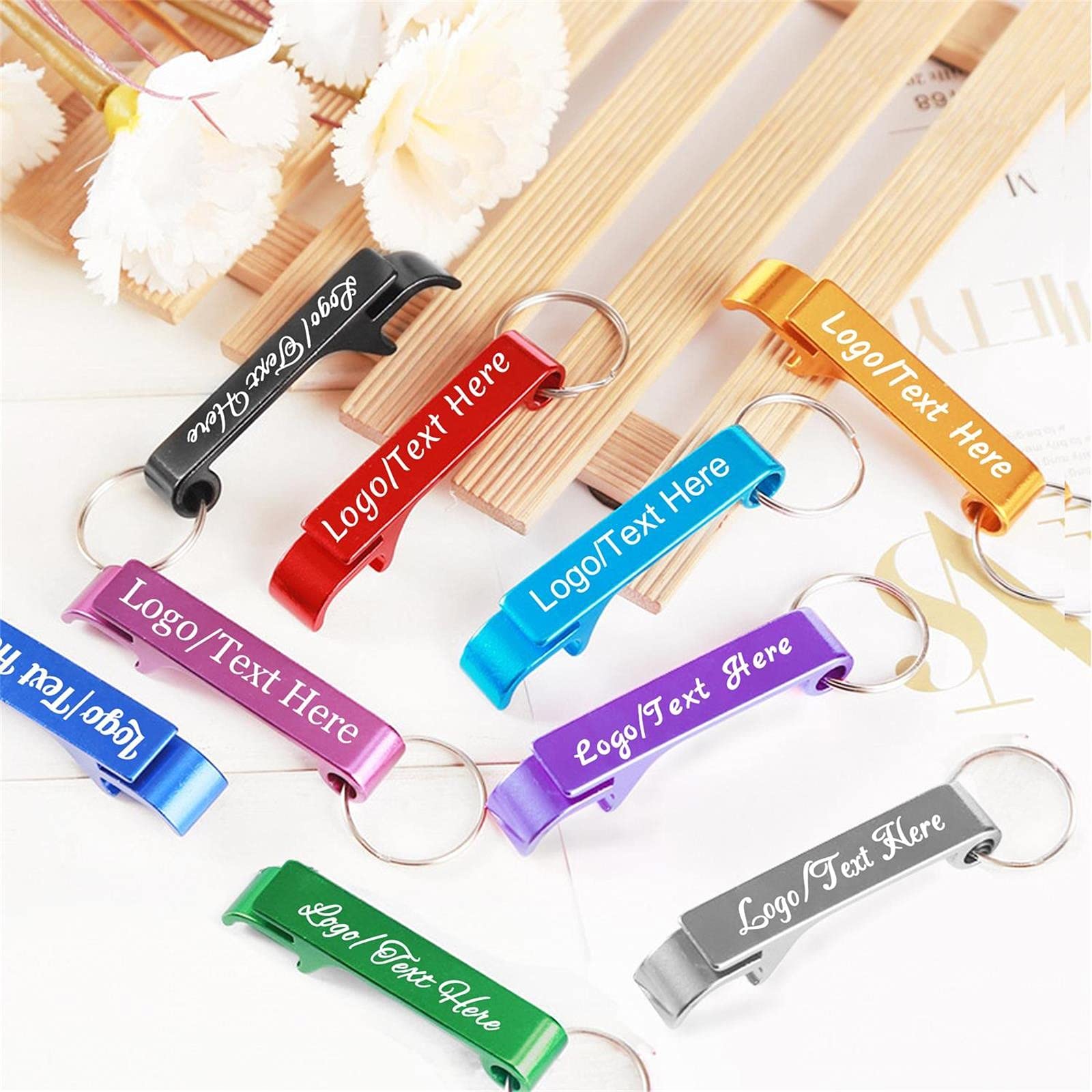 100pcs Personalized Custom Bottle Opener Keychain Bulk for Men Women,Customized Metal Can Beer Bottle Opener Wedding Party Favors,Engraved with Logo,Text