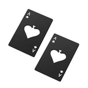 zoocm poker card stainless steel flat 2 pcs beer opener, portable ace of spades credit card size, can opener for wedding party bar (black), (man002)