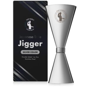 top shelf cocktails japanese jigger double jigger 2oz 1oz cocktail jigger with measurements inside get accurate pours, silver, 5in