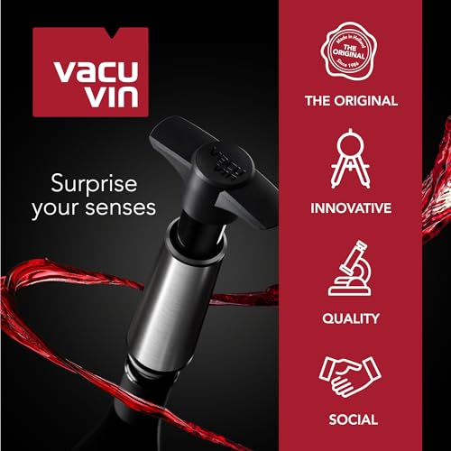 Vacu Vin Wine Saver Pump Black with Vacuum Wine Stopper - Keep Your Wine Fresh for up to 10 Days - 1 Pump 6 Stoppers - Reusable - Made in the Netherlands