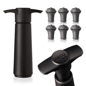 vacu vin wine saver pump black with vacuum wine stopper - keep your wine fresh for up to 10 days - 1 pump 6 stoppers - reusable - made in the netherlands