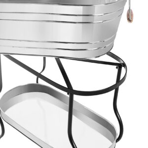 BIRDROCK HOME Stainless Steel Beverage Tub with Stand - Bottom Tray - Ice Bucket - Party Drink Holder - Wooden Handles - Outdoor or Indoor Use - Free Standing