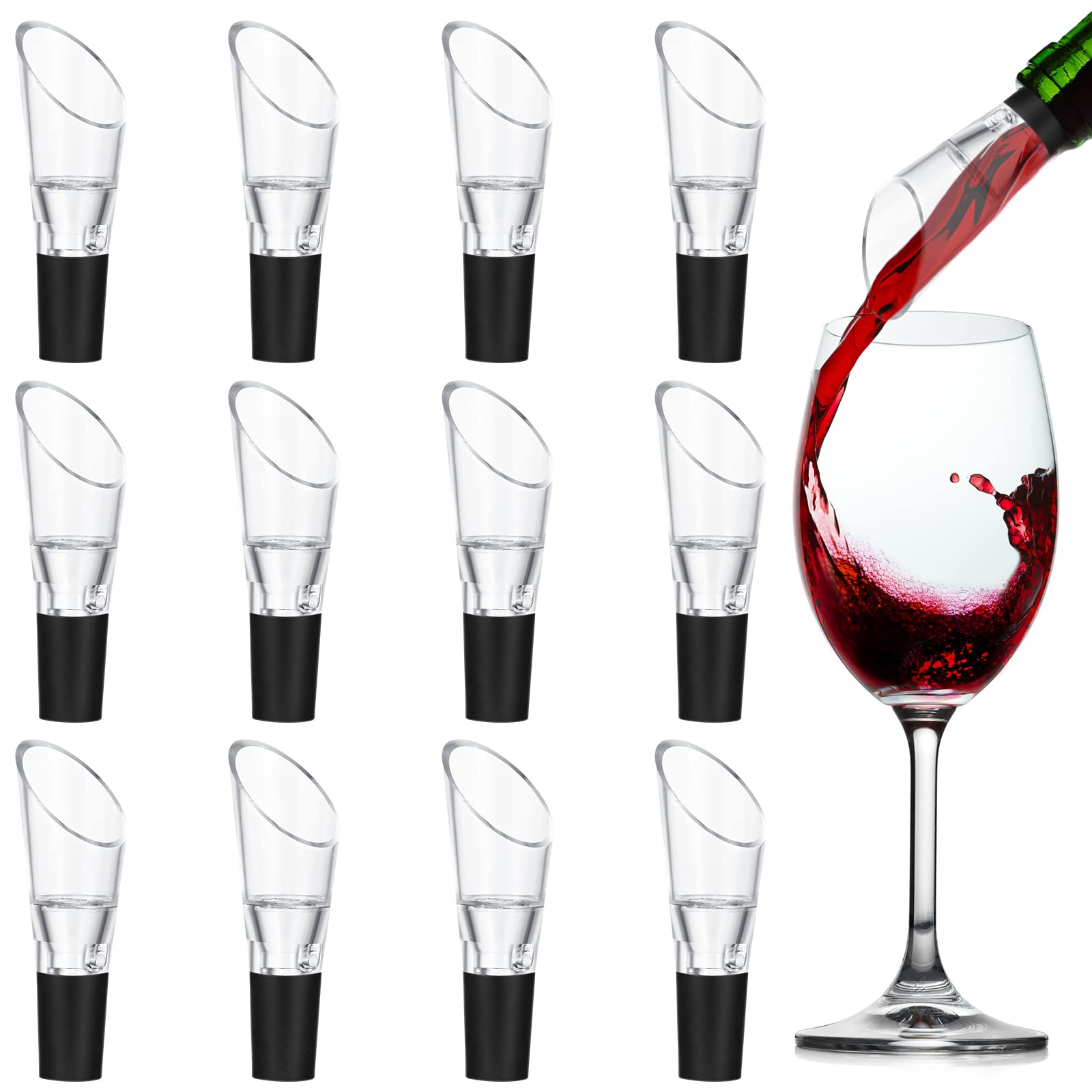 Wine Aerator Pourer Aerating Spout and Decanter for Improved Flavor, Enhanced Bouquet, Rich Finish and Bubbles, No Drip or Spill (12 Pieces)