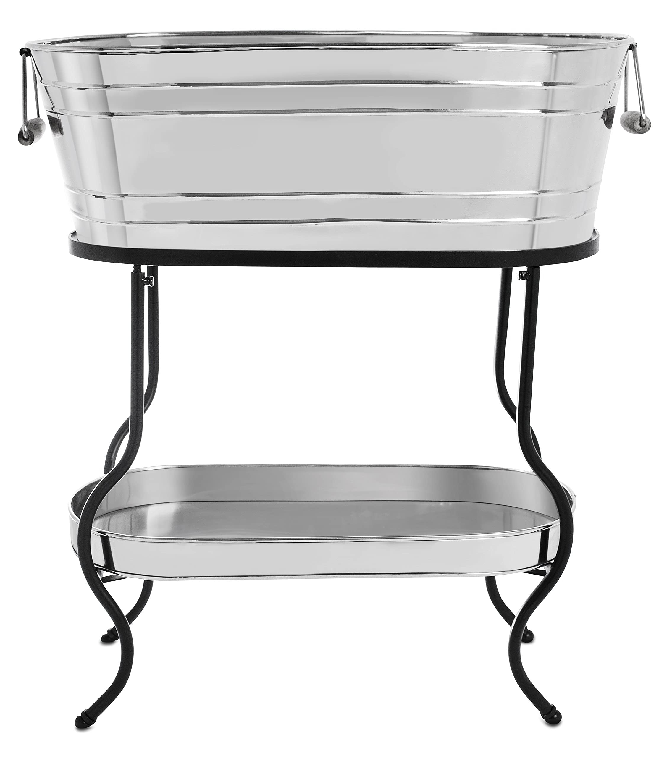 BIRDROCK HOME Stainless Steel Beverage Tub with Stand - Bottom Tray - Ice Bucket - Party Drink Holder - Wooden Handles - Outdoor or Indoor Use - Free Standing
