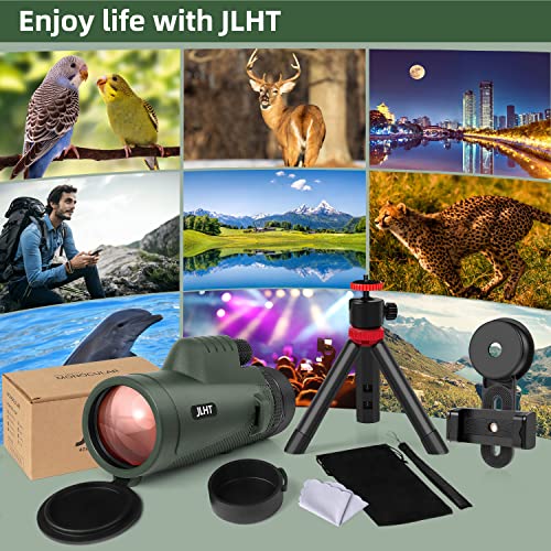 JLHT 40X60 Monocular Telescope High Power Monocular for Adults with Phone Adapter& Tripod& Hand Strap Low Night Vision Monocular Equipped with BAK4 Prism for Bird Watching Hunting Traveling Concert