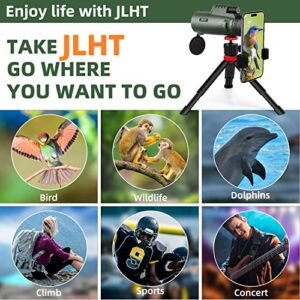 JLHT 40X60 Monocular Telescope High Power Monocular for Adults with Phone Adapter& Tripod& Hand Strap Low Night Vision Monocular Equipped with BAK4 Prism for Bird Watching Hunting Traveling Concert