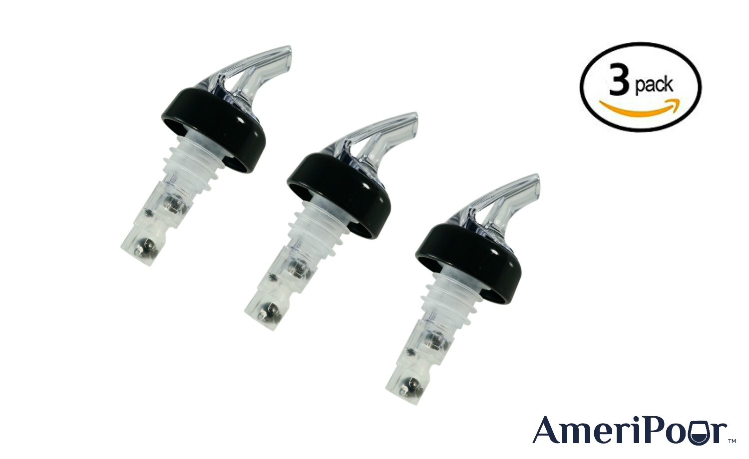 AmeriPour - Measured Pourer - Liquor Bottle Pourers - Collared - (3pk) Made 100% In The USA. Bar Spouts That Don't Leak - No Cracks, Just A Perfect Cocktail Pour Everytime. Great for Wine Too! (1oz)