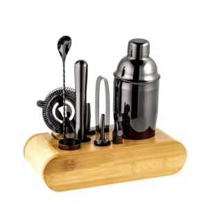 VG Cocktail Shaker Set Bartender kit with Stand, Cocktail Kit Bar Tools Set for Drink Mixer, Bar Cart Accessories for The Home Bar Set (Black)