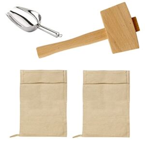 professional lewis bags and ice mallet set - reusable canvas crushed ice crushing bags with wooden mallet for bartender kit & bar tools kitchen accessory