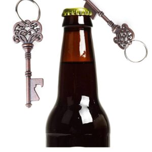 2pcs Key Shape Beer Bottle Opener Vintage Retro Keychain Key Ring Metal Bronze Silver Kitchen Party Bar Tool