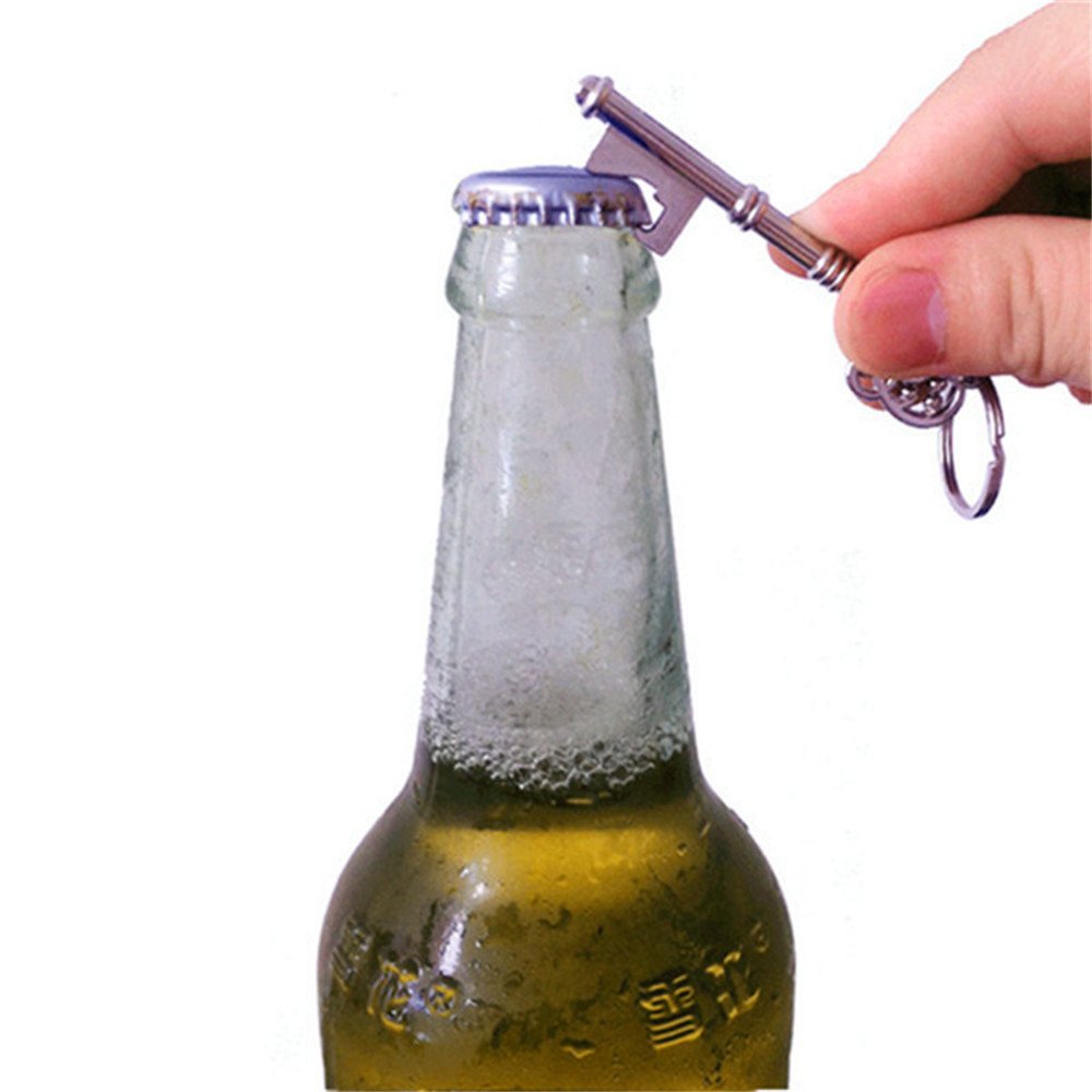 2pcs Key Shape Beer Bottle Opener Vintage Retro Keychain Key Ring Metal Bronze Silver Kitchen Party Bar Tool