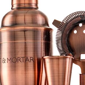 Mint & Mortar Cocktail Shaker Set, 7-Piece Bartender Kit with Stand, 24oz Martini Shaker Bottle Stainless Steel Bar Tools, Home Bar Accessories Drink Mixer, Barware Gift Set - Brushed Copper