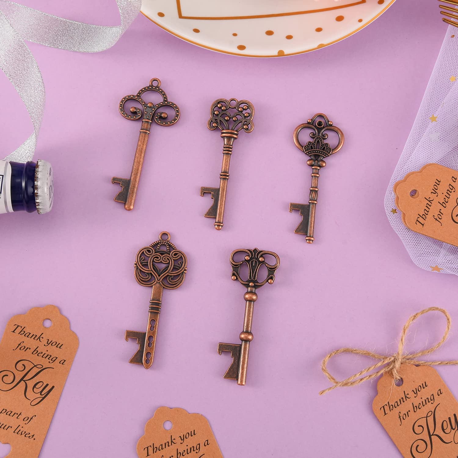 50PCS Vintage Skeleton Key Bottle Openers Wedding Favors , Party Return Gifts for Guests (red copper)