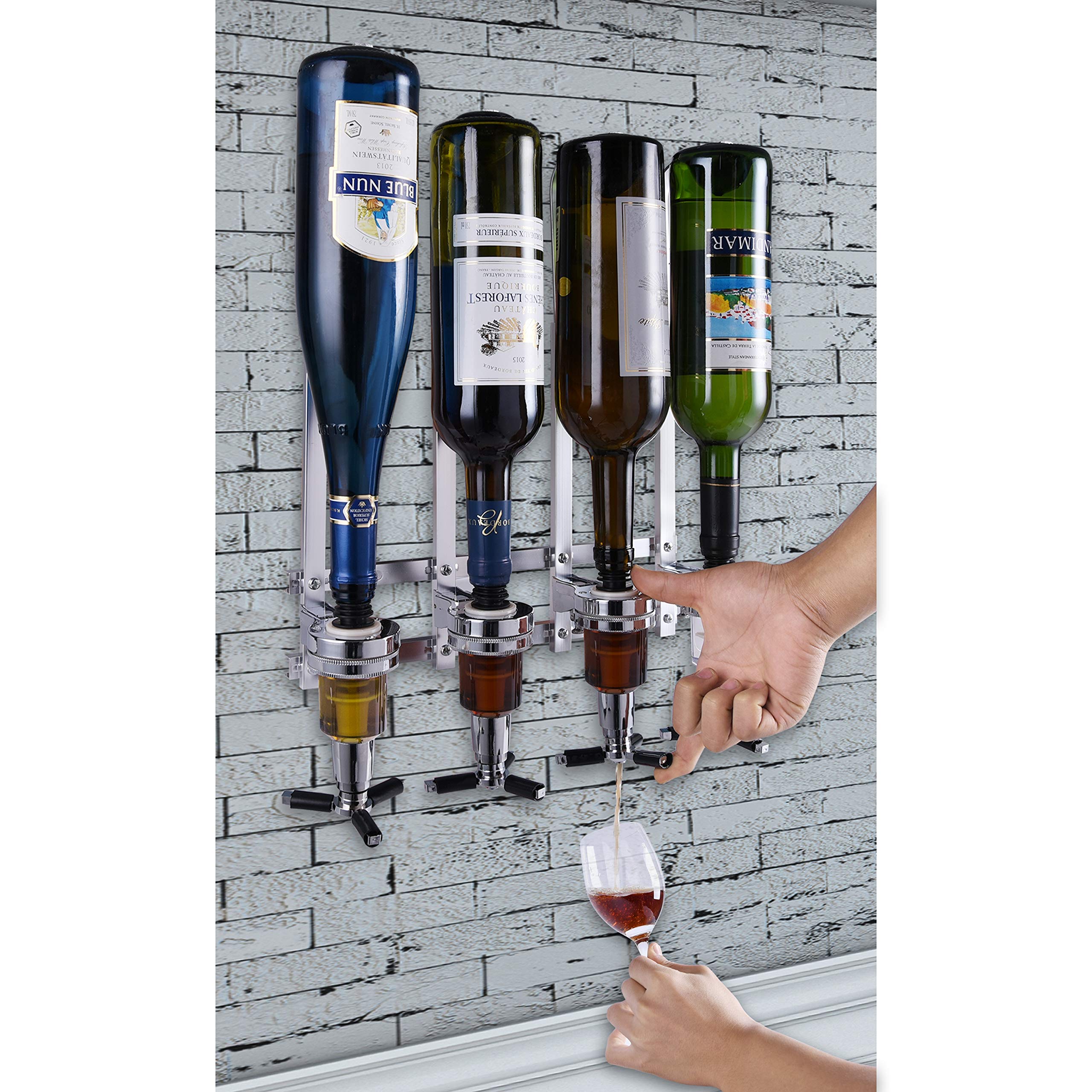 4 Bottle Wall Mounted Liquor Dispenser Bar Butler Bracket Solo Optic Spirit Wine Beer Alcohol Bottle Beverage Stand Revolving Nozzle Drinkware Set