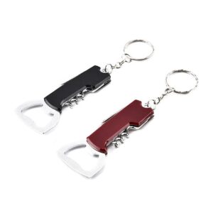 ARFUKA 2pcs Multifunctional Bottle Opener Keychain Corkscrew Keychains Soda Beer Wine Bottle Opener Beverage Bottle Opener Keyring Gift Set (Black + Red)