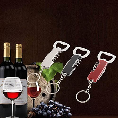 ARFUKA 2pcs Multifunctional Bottle Opener Keychain Corkscrew Keychains Soda Beer Wine Bottle Opener Beverage Bottle Opener Keyring Gift Set (Black + Red)