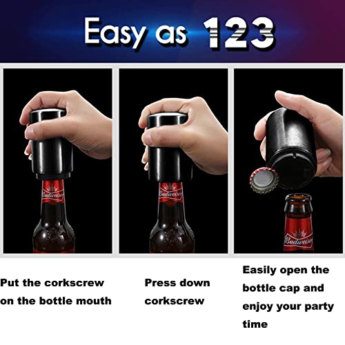 YUDANSI Push Down Bottle Opener, Automatic Beer Bottle Openers, Stainless Steel Instant-no-Cap Mover, Funny Kitchen Gadgets, Beer Accessories, Easter Gifts for Him, Magnetic Corkscrew