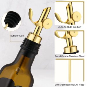 6 Pcs Weighted Stainless Steel Liquor Bottle Pourers Auto Flip Olive Oil Dispenser Spout Balsamic Alcohol Pourer Spouts (Gold)