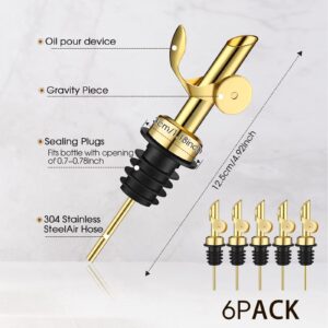 6 Pcs Weighted Stainless Steel Liquor Bottle Pourers Auto Flip Olive Oil Dispenser Spout Balsamic Alcohol Pourer Spouts (Gold)