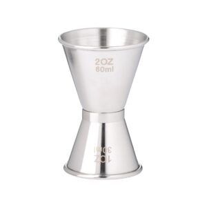 thirsty rhino duo, double sided stainless steel cocktail jigger, 1 ounce, 2 ounce, brushed silver (set of 1)
