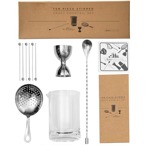 A Bar Above 10-Piece Premium Stir Gift Set - Cocktail Mixing Glass Gifts Set - Stirred Home Bar Kit Great for Martinis, Old Fashioned, Manhattans, & More - Perfect Valentines Day Gifts for Him & Her