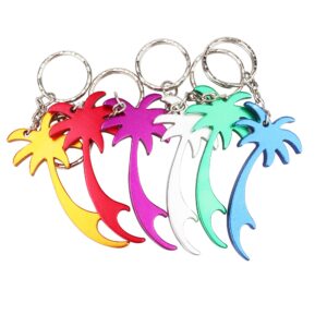 SWATOM Palm Tree Bottle Opener with Keychain Key Tag Chain Ring Accessories (6, Random Color)