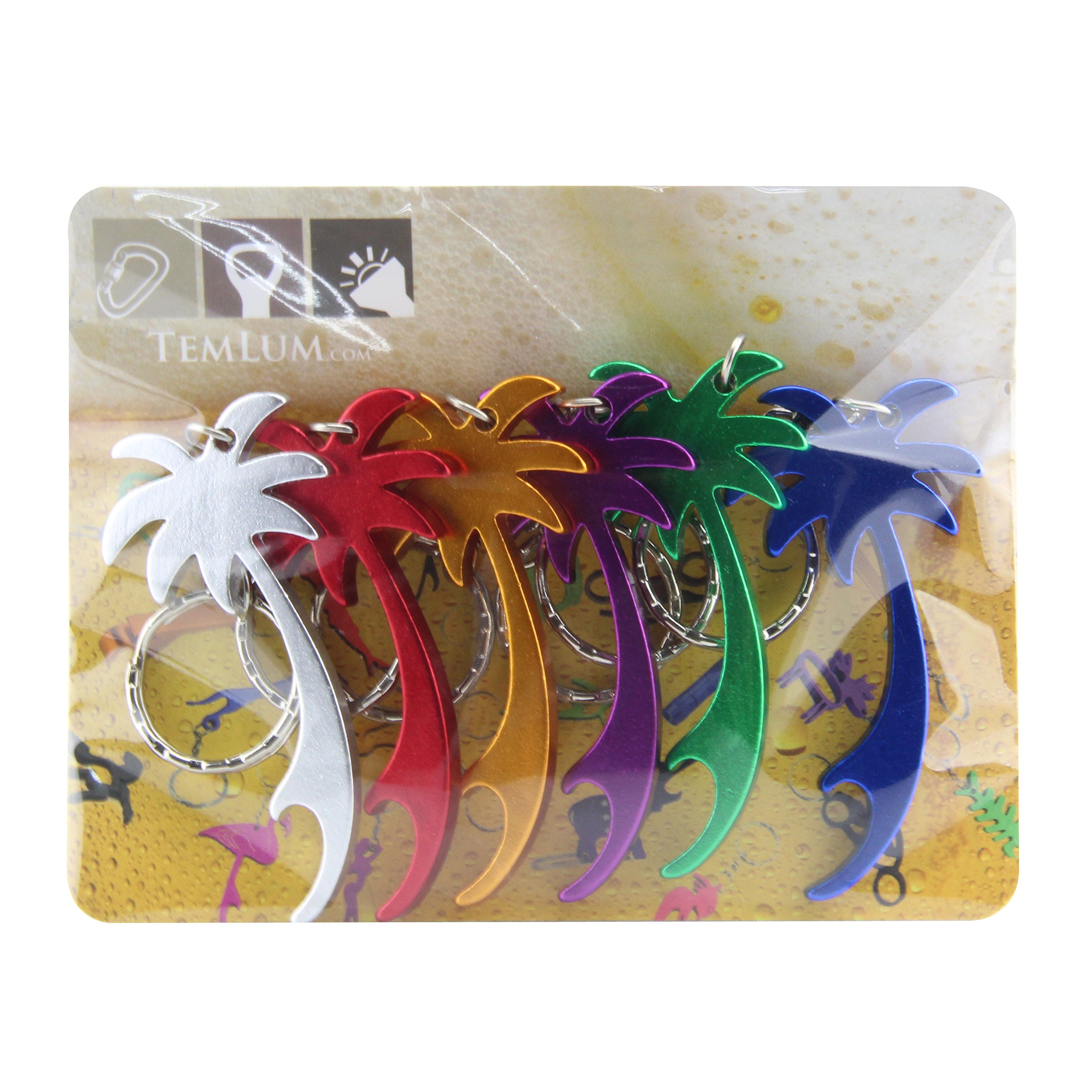 SWATOM Palm Tree Bottle Opener with Keychain Key Tag Chain Ring Accessories (6, Random Color)