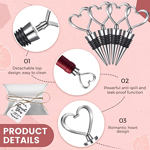 50 Pcs Wine Stoppers Heart Shaped Wedding Favors for Guests Silver Love Heart Bottle Stopper for Champagne Beer with Thank You Labels Candy Gift Box