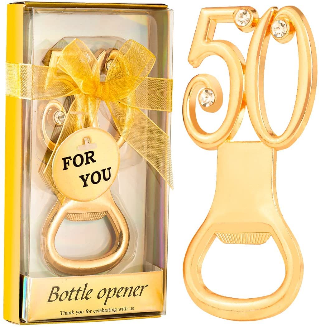 50PCS Packs Golden 50 Bottle Openers for 50th Birthday Party Favors or 50th Wedding Anniversary Party Gifts 50th Birthday Party Gifts Souvenirs Decorations for Guests