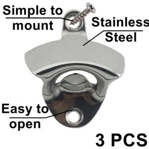 HAIICEN 3PCS Silver Stainless Steel Beer Bottle Opener Wall Mounted Bottle Cap Opener for Kitchen Home Bar Gifts