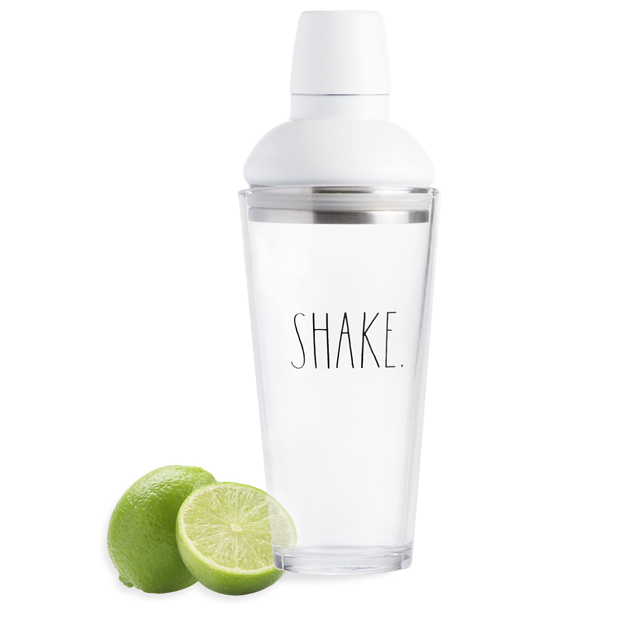 Rae Dunn Glass Cocktail Shaker - Martini Shaker for Drinks - 23 OZ Capacity Glass Margarita Shaker for at Home Bar, Entertaining and Parties (White)