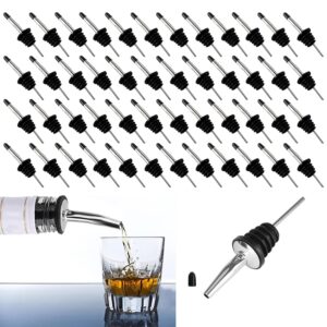 48 pcs stainless steel bottle spout classic bottle pourers tapered spout liquor pourers with rubber dust caps for 1 inch bottle mouth, wine liquor olive oil coffee syrup vinegar bottles