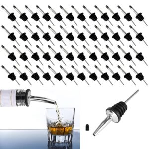 48 PCS Stainless steel bottle spout classic bottle pourers tapered spout liquor pourers with rubber dust caps for 1 inch bottle mouth, wine liquor olive oil coffee syrup vinegar bottles